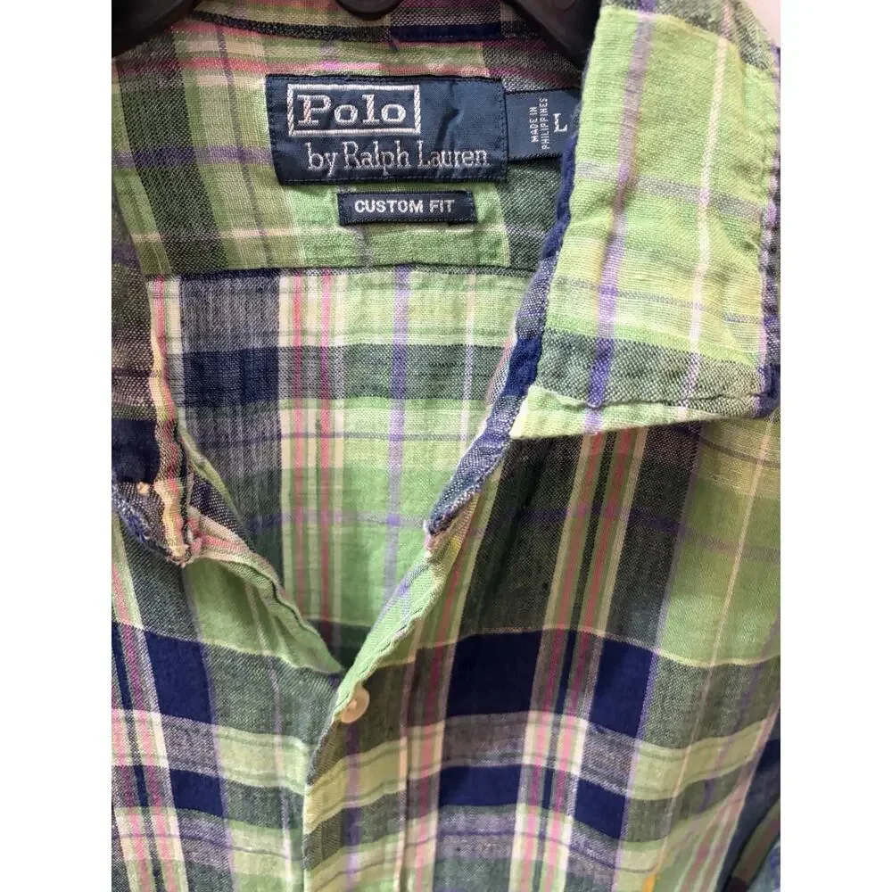 Vintage Polo Ralph Lauren Shirt Mens Large L Linen Button Up Camp Lightweight